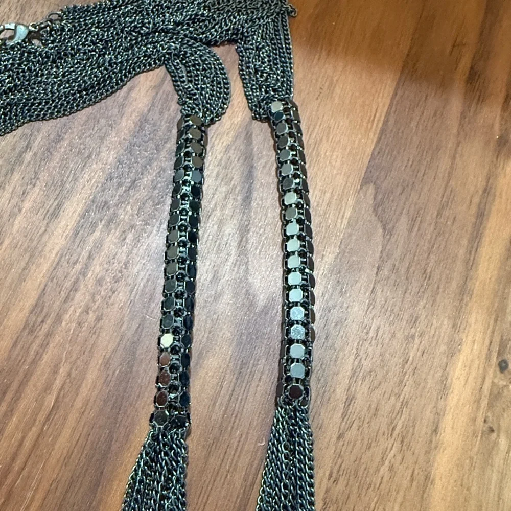Multi Strand Unique Dark Gunmetal Silver Tone Mesh Tube Rope Style Necklace